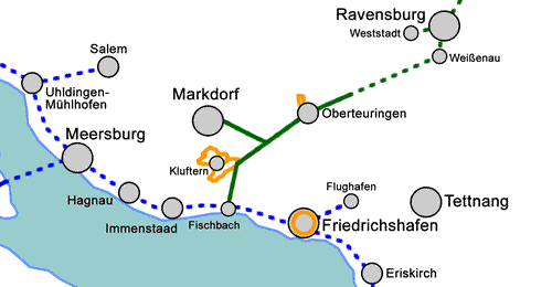 Karte OberschwabenKunstweg Abschnitt 1 zwischen Friedrichshafen-Fischbach und Oberteuringen