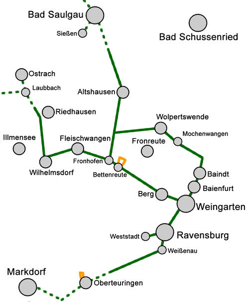 Karte OberschwabenKunstweg Abschnitt 2 zwischen Ravensburg-Oberzell und Altshausen/Wilhelmsdorf