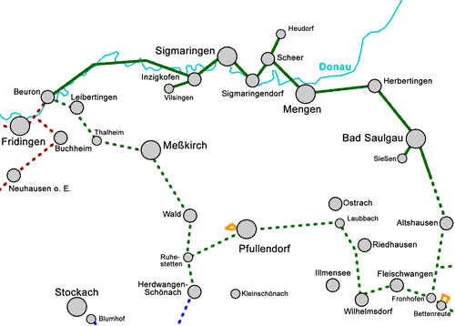 Karte OberschwabenKunstweg Abschnitt 3 zwischen Bad Saulgau und Beuron 