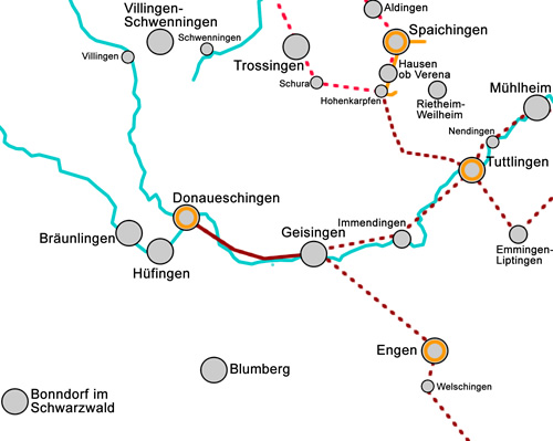 Karte DonauHegauKunstweg Abschnitt 2 auf der Baar