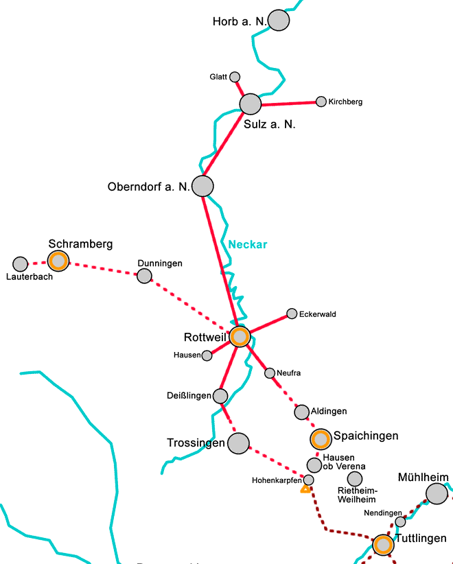 Karte Kunstweg oberer Neckar Abschnitt 2 im Neckartal zwischen Deißlingen und Sulz am Neckar