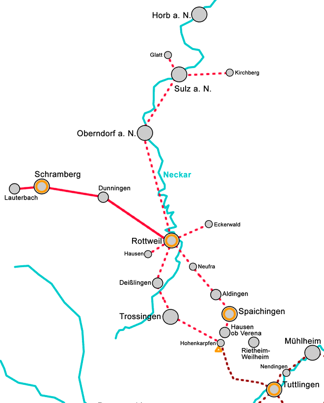 Karte Kunstweg oberer Neckar Abschnitt 3 im Neckartal zwischen Dunningen und Lauterbach